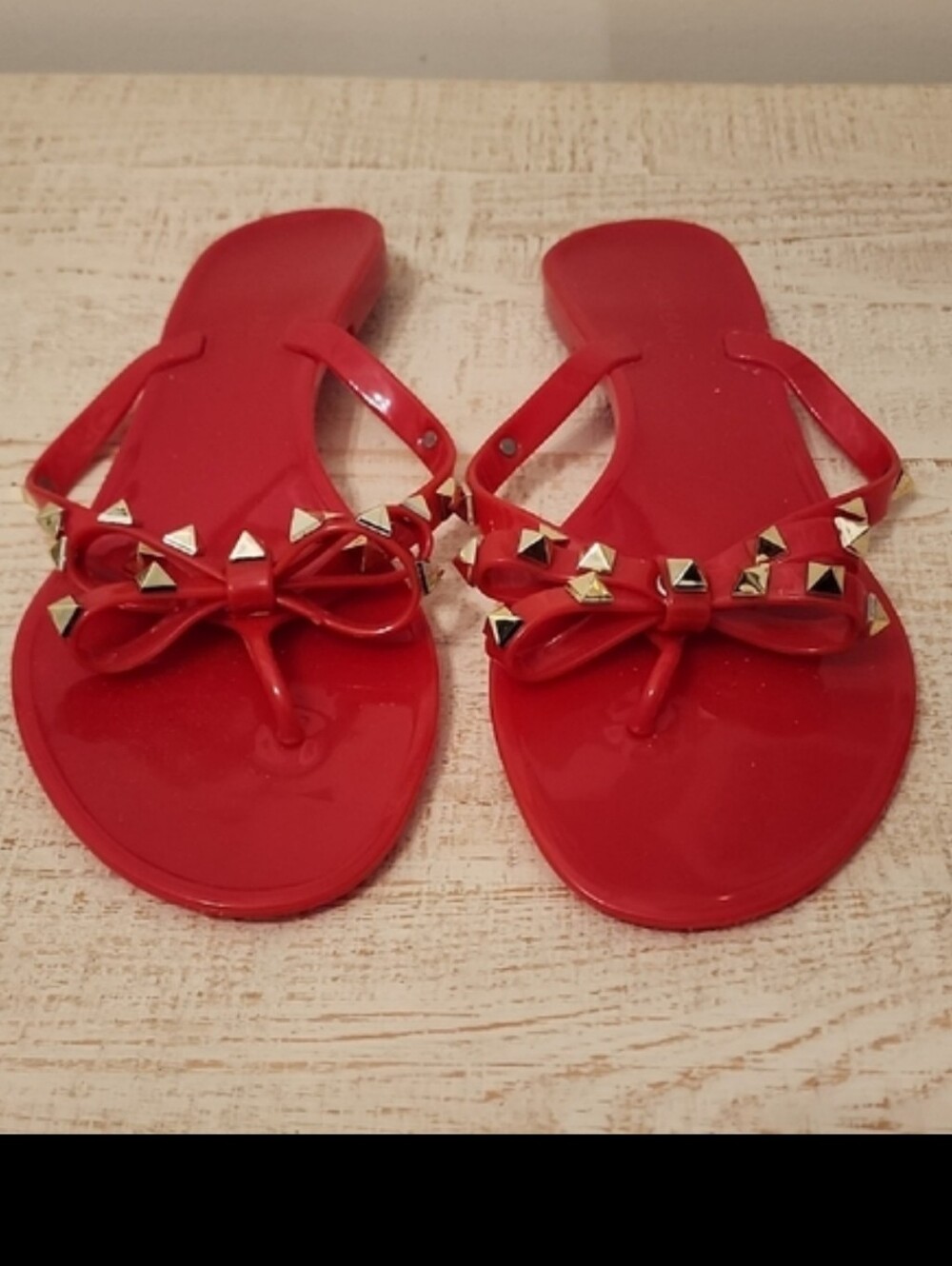 Le Chateau Red Studded Jelly Thong Sandals – Bow Detail Size 9 - Picture 4 of 4